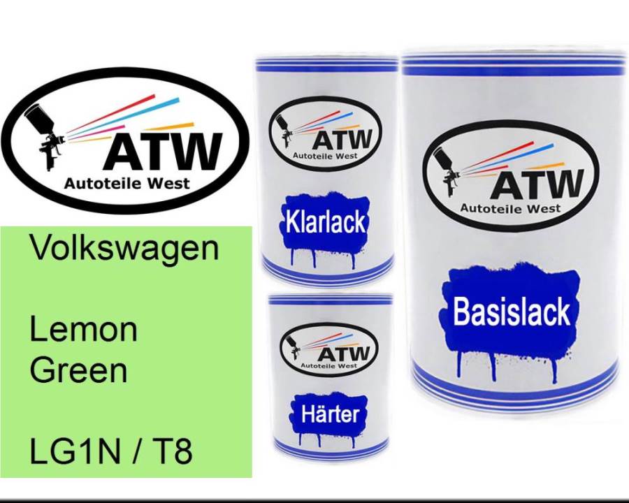 Volkswagen, Lemon Green, LG1N / T8: 500ml Lackdose + 500ml Klarlack + 250ml Härter - Set, von ATW Autoteile West.